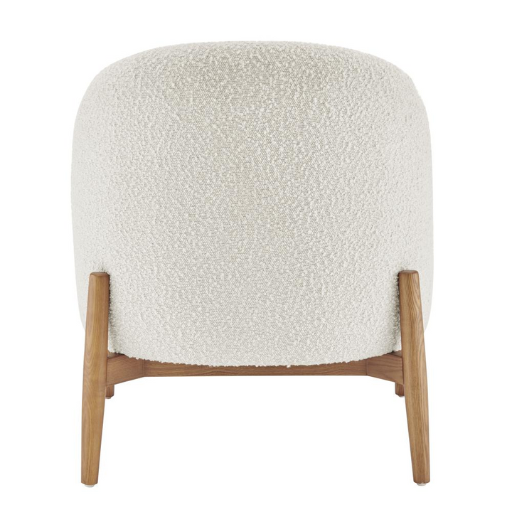 Boho Aesthetic White Modern Fabric Accent Chair Walnut Legs | Biophilic Design Airbnb Decor Furniture 