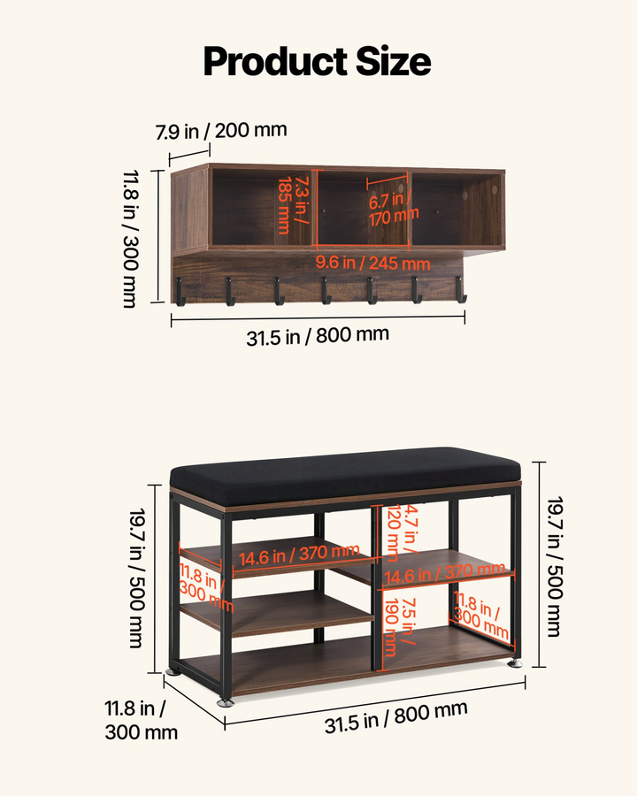 Farmhouse 3-in-1 Shoe Coat Rack Combo Set with Hooks and Bookshelf - Mediterranean Italian Contemporary Home Decor Furniture