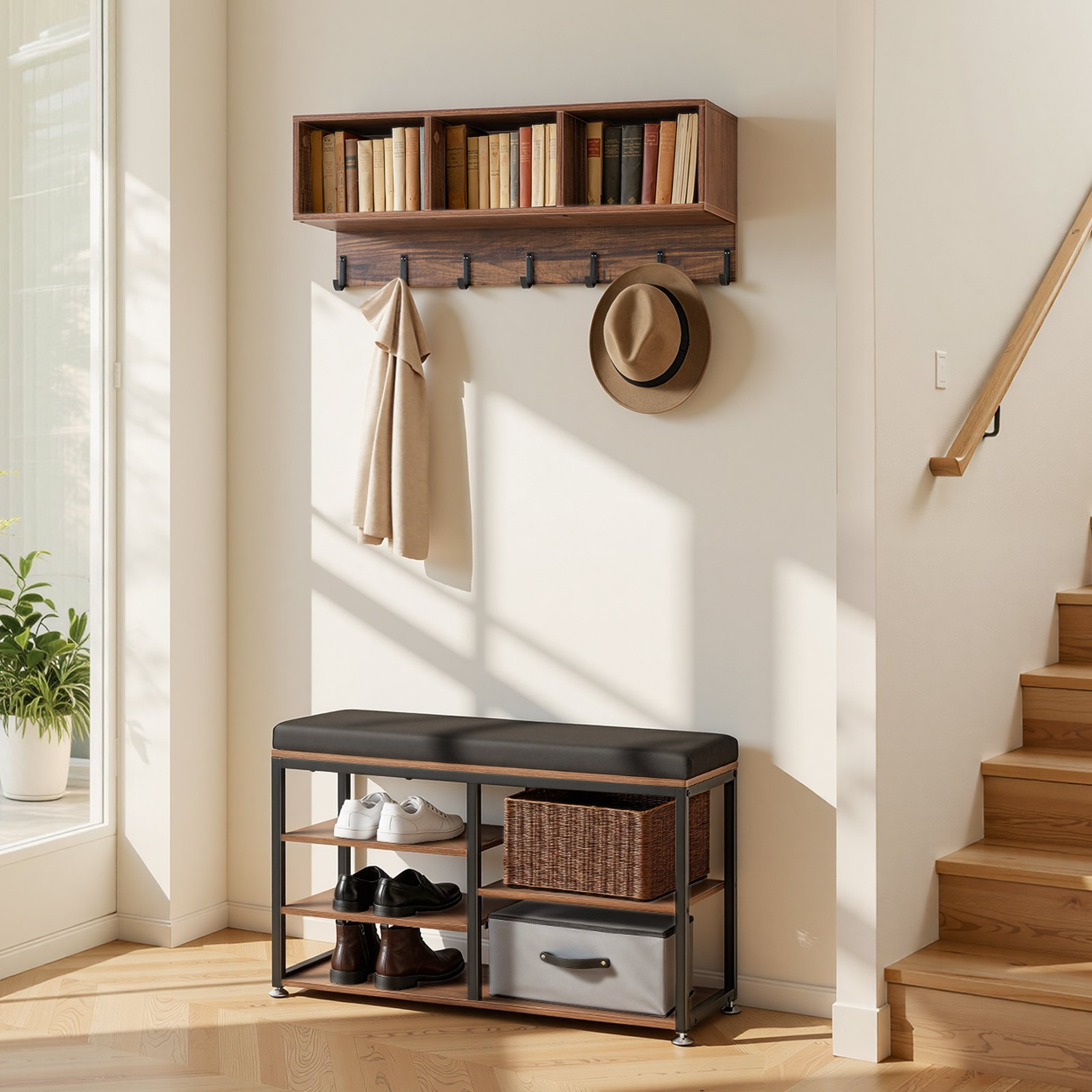 Best Farmhouse Bench - Farmhouse 3-in-1 Shoe Coat Rack Combo Set wi ...