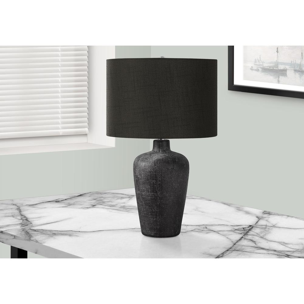 Boho Aesthetic Lighting, Table Lamp, 24"H, Black Ceramic, Black Shade, Contemporary | Biophilic Design Airbnb Decor Furniture 