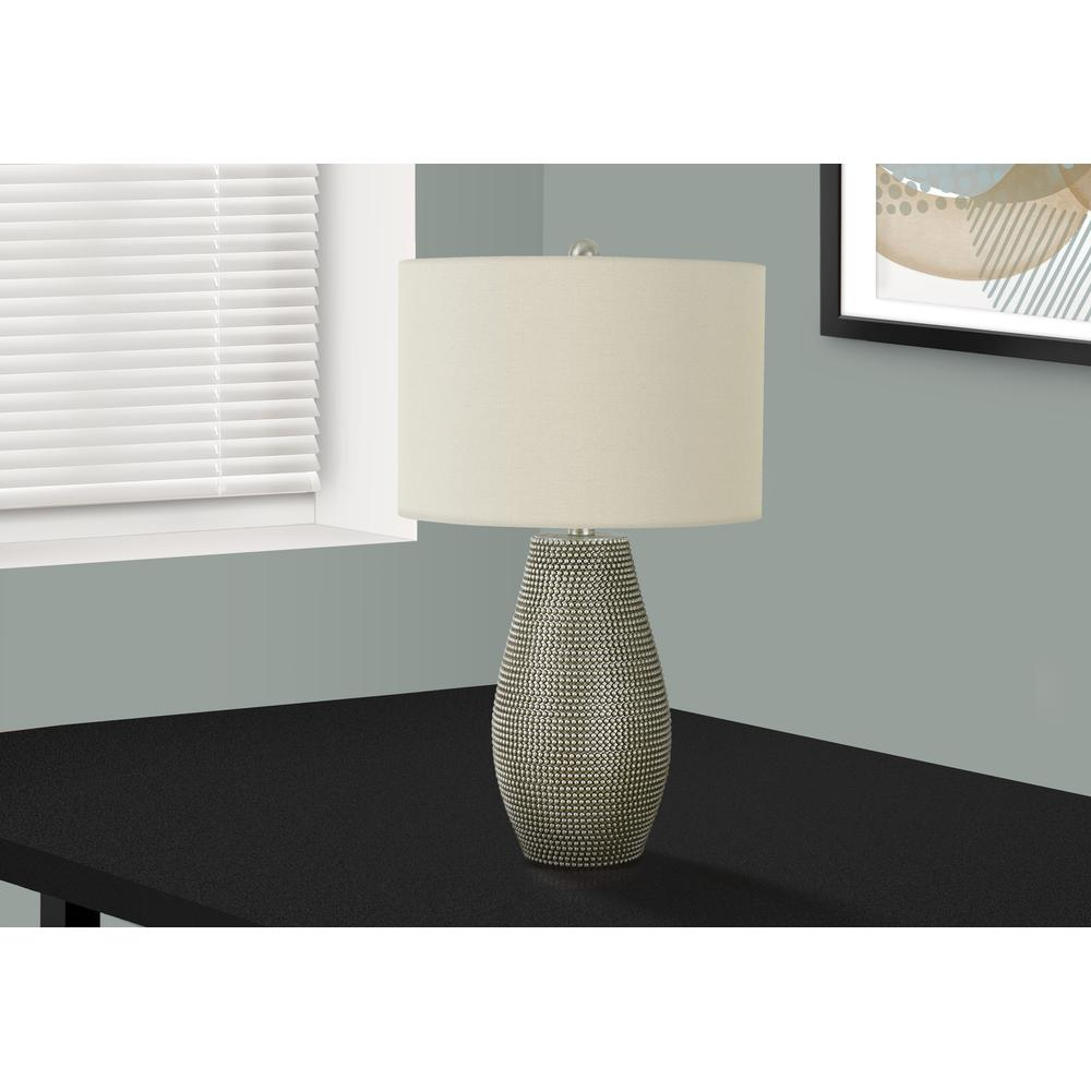 Boho Aesthetic Lighting, 24"H, Table Lamp, Grey Resin, Ivory / Cream Shade, Contemporary | Biophilic Design Airbnb Decor Furniture 