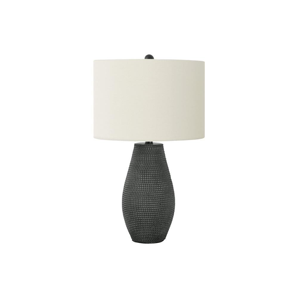 Boho Aesthetic Contemporary Modern Table Lamp, Black Resin, Ivory Cream Shade | Biophilic Design Airbnb Decor Furniture 