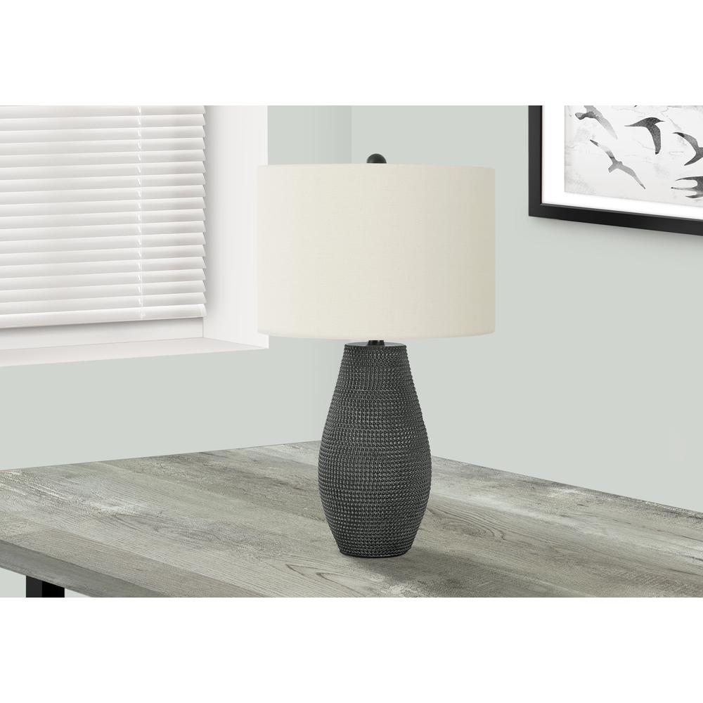 Boho Aesthetic Lighting, 24"H, Table Lamp, Black Resin, Ivory / Cream Shade, Contemporary | Biophilic Design Airbnb Decor Furniture 