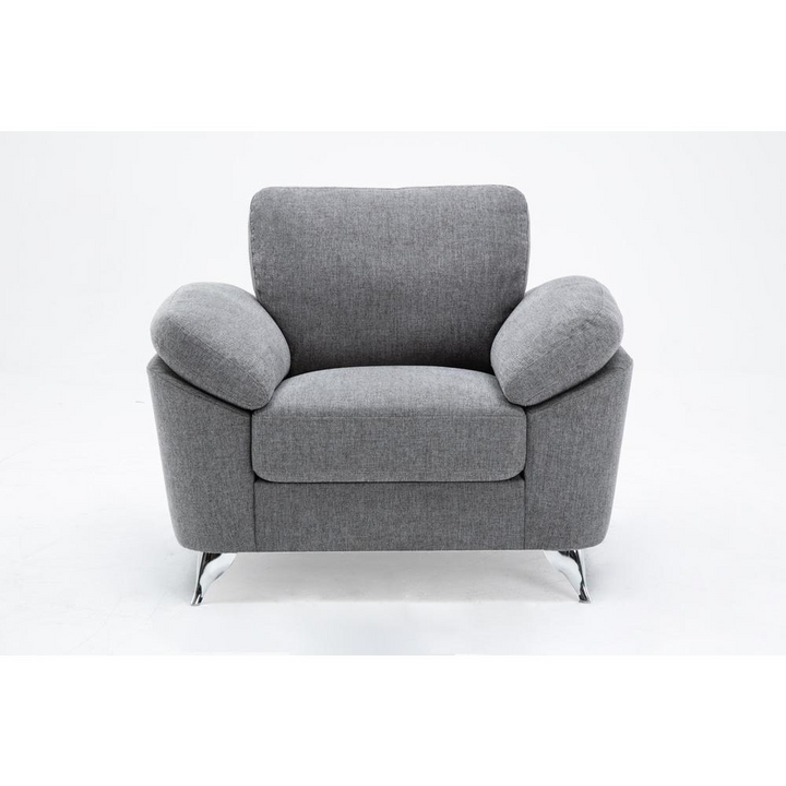 Boho Aesthetic Villanelle Light Gray Linen Chair with Chrome Finish Legs | Biophilic Design Airbnb Decor Furniture 