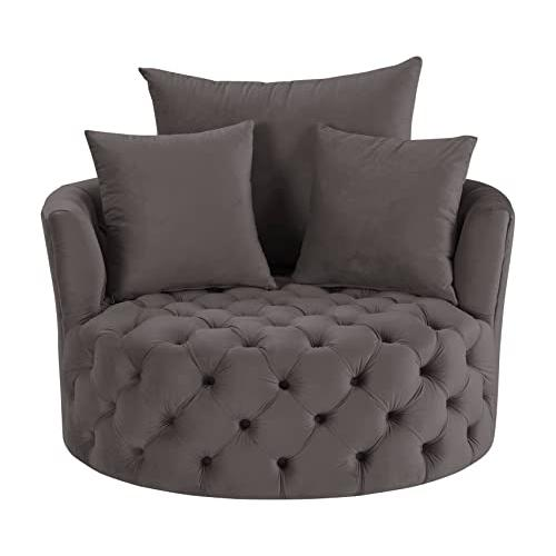 Boho Aesthetic Modern Luxury Accent Chair w/Swivel, Gray Velvet | Biophilic Design Airbnb Decor Furniture 