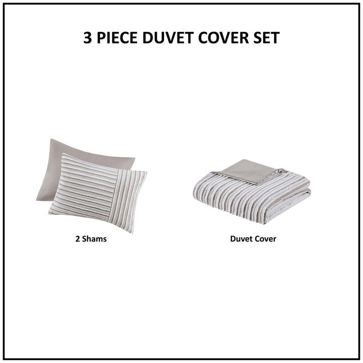 Boho Aesthetic Le Blanc-Mesnil | 3 Piece Clipped Jacquard Duvet Cover Set | Biophilic Design Airbnb Decor Furniture 