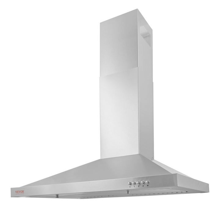 Boho Aesthetic VEVOR Wall Mount Range Hood, Ductless Chimney-Style Kitchen Stove Vent, Stainless Steel Permanent Filter with 3-Speed Exhaust Fan, 2 Baffle Filters, LED Lights, Push Button, Silver (30 inch) | Biophilic Design Airbnb Decor Furniture 