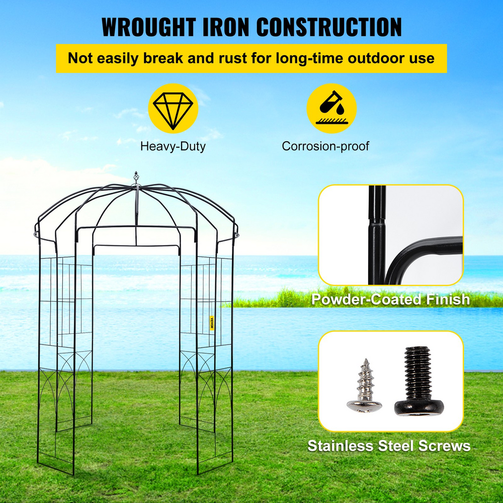 Boho Aesthetic VEVOR Birdcage Shape Garden Arbor, 9' High x 6.6' Wide, Heavy Duty Wrought Iron Arbor, Wedding Arch Trellis for Climbing Vines in Outdoor Garden, Lawn, Backyard, Patio, Black | Biophilic Design Airbnb Decor Furniture 