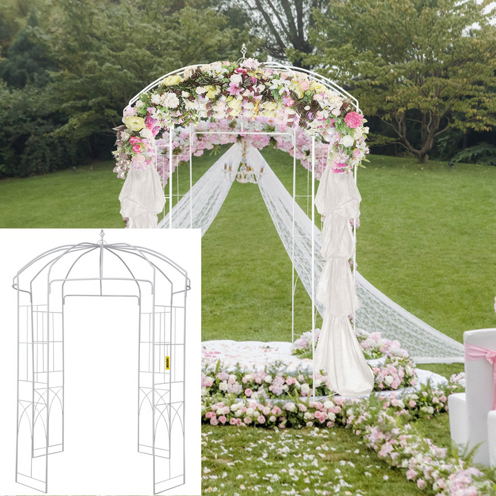 Boho Aesthetic VEVOR Birdcage Shape Garden Arbor, 9' High x 6.6' Wide, Heavy Duty Wrought Iron Arbor, Wedding Arch Trellis for Climbing Vines in Outdoor Garden, Lawn, Backyard, Patio, White | Biophilic Design Airbnb Decor Furniture 