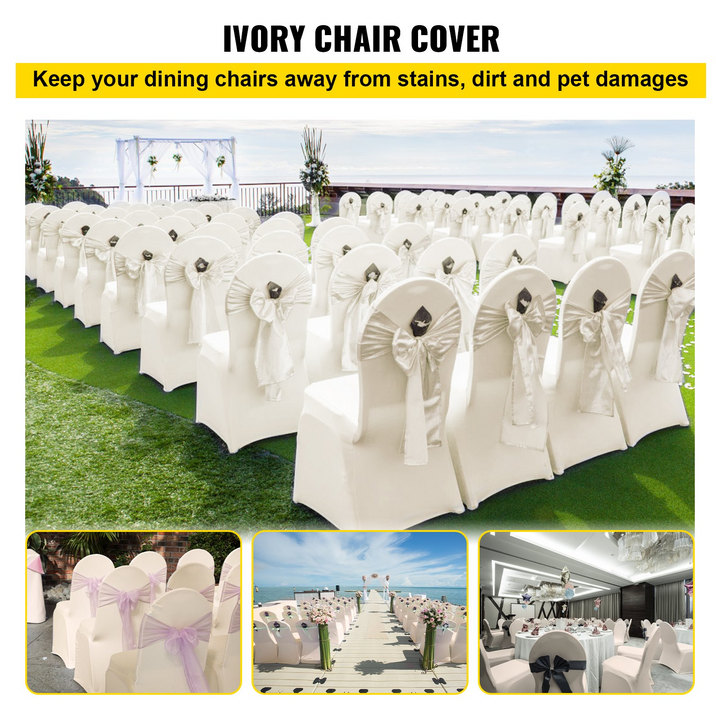 Boho Aesthetic VEVOR 100 PCS Ivory Chair Covers Polyester Spandex Chair Cover Stretch Slipcovers for Wedding Party Dining Banquet Chair Flat-Front Covers | Biophilic Design Airbnb Decor Furniture 