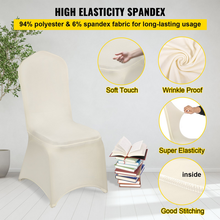 Boho Aesthetic VEVOR 100 PCS Ivory Chair Covers Polyester Spandex Chair Cover Stretch Slipcovers for Wedding Party Dining Banquet Chair Flat-Front Covers | Biophilic Design Airbnb Decor Furniture 