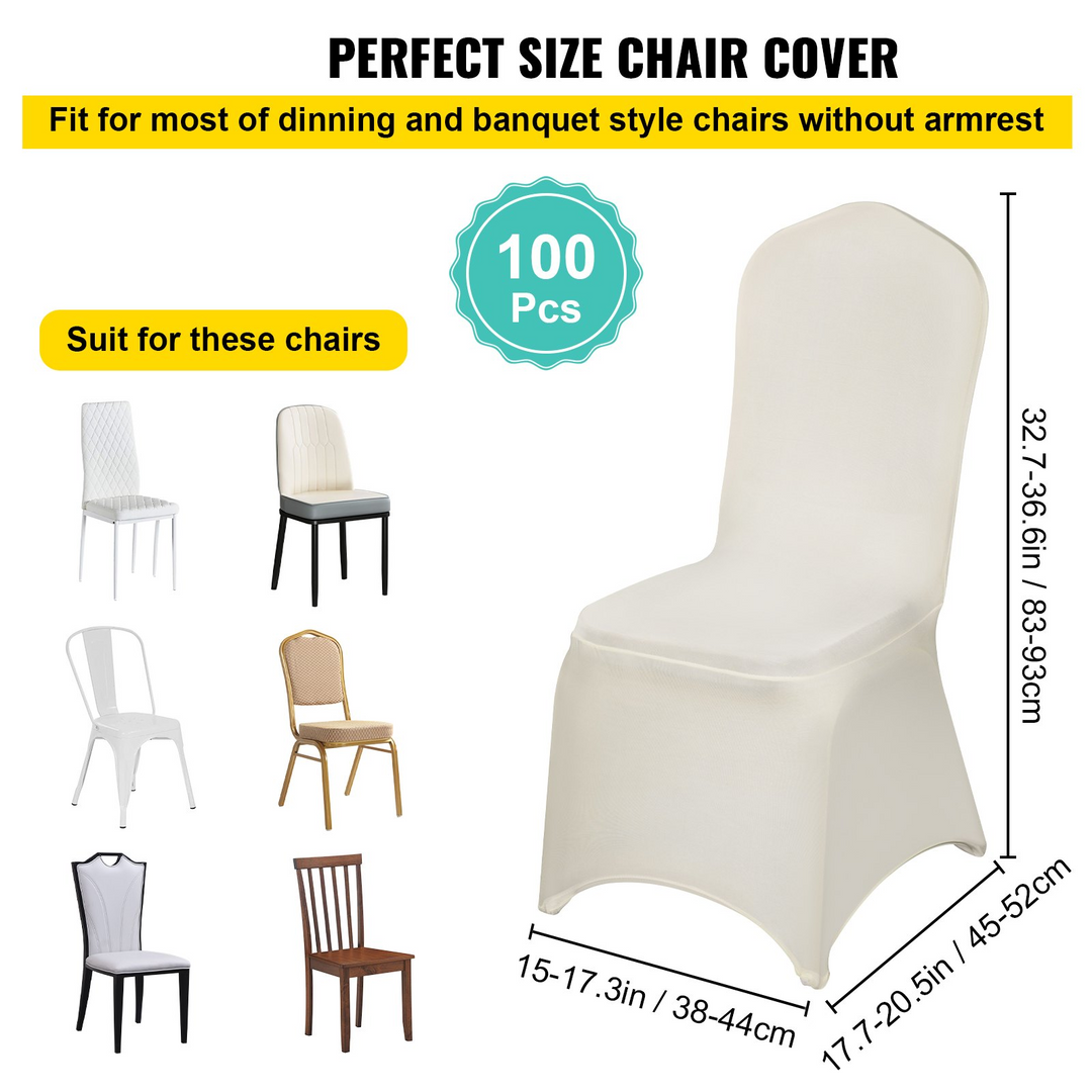 Boho Aesthetic VEVOR 100 PCS Ivory Chair Covers Polyester Spandex Chair Cover Stretch Slipcovers for Wedding Party Dining Banquet Chair Flat-Front Covers | Biophilic Design Airbnb Decor Furniture 