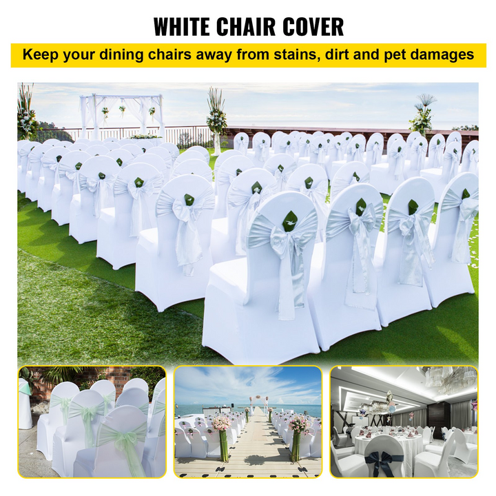 Boho Aesthetic VEVOR 150 Pcs White Chair Covers Polyester Spandex Chair Cover Stretch Slipcovers for Wedding Party Dining Banquet Flat-Front Chair Cover | Biophilic Design Airbnb Decor Furniture 