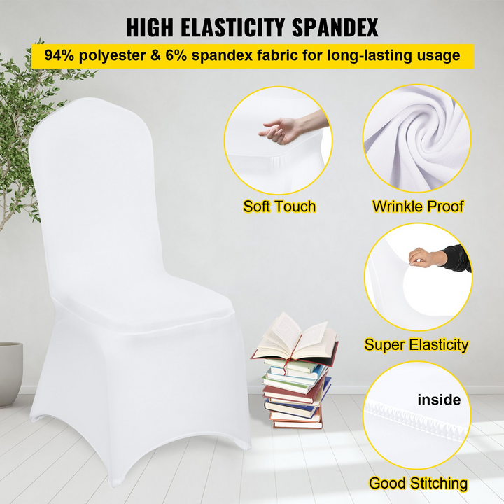 Boho Aesthetic 150 Pcs White Chair Covers Polyester Spandex Chair Cover Stretch Slipcovers for Wedding Party Dining Banquet Flat-Front Chair Cover | Biophilic Design Airbnb Decor Furniture 