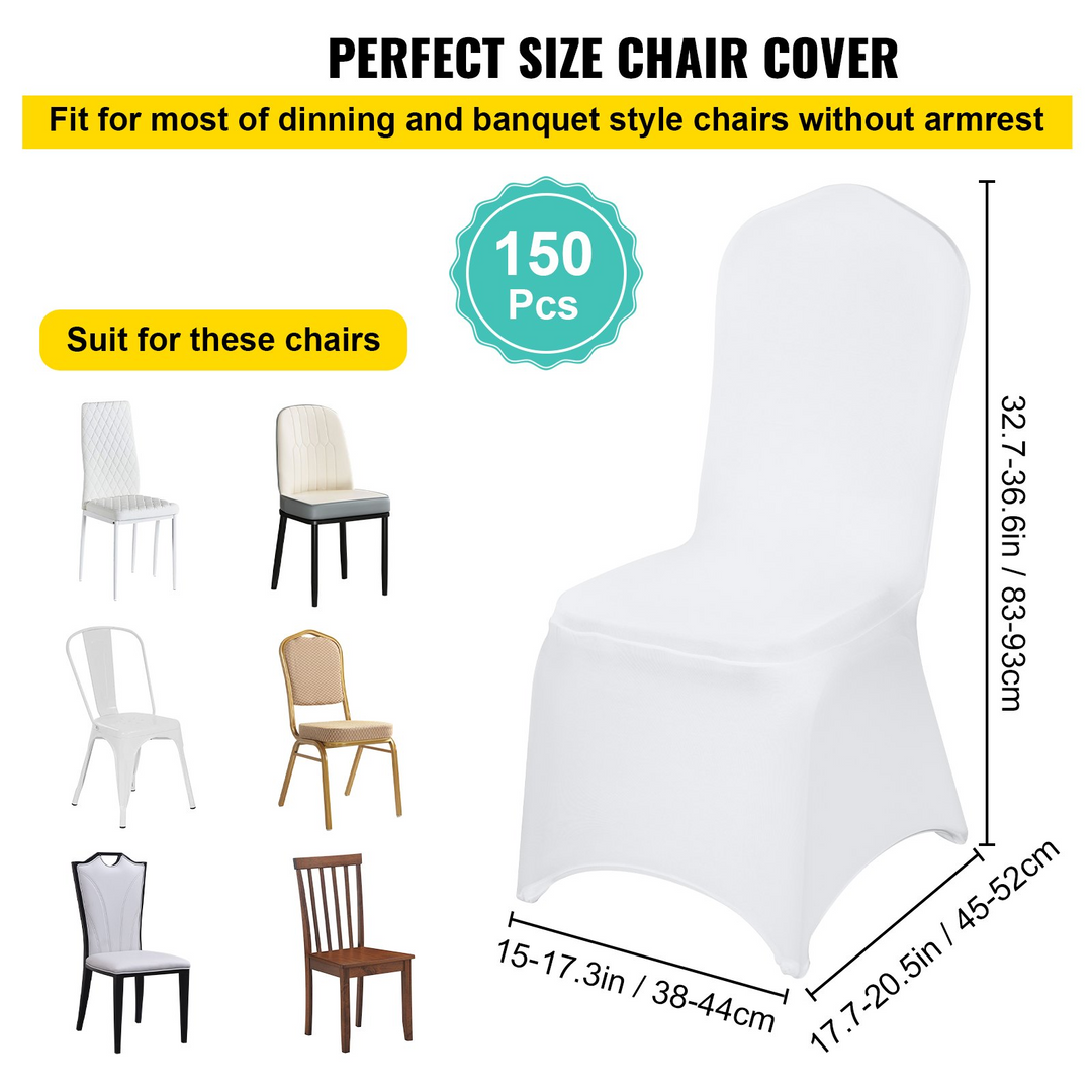 Boho Aesthetic VEVOR 150 Pcs White Chair Covers Polyester Spandex Chair Cover Stretch Slipcovers for Wedding Party Dining Banquet Flat-Front Chair Cover | Biophilic Design Airbnb Decor Furniture 