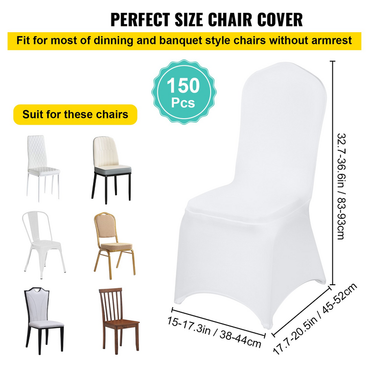 Boho Aesthetic VEVOR 150 Pcs White Chair Covers Polyester Spandex Chair Cover Stretch Slipcovers for Wedding Party Dining Banquet Flat-Front Chair Cover | Biophilic Design Airbnb Decor Furniture 