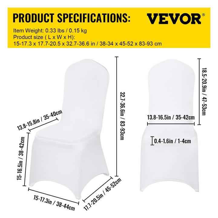 Boho Aesthetic VEVOR 150 Pcs White Chair Covers Polyester Spandex Chair Cover Stretch Slipcovers for Wedding Party Dining Banquet Flat-Front Chair Cover | Biophilic Design Airbnb Decor Furniture 