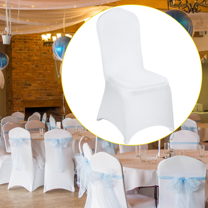 Boho Aesthetic VEVOR 150 Pcs White Chair Covers Polyester Spandex Chair Cover Stretch Slipcovers for Wedding Party Dining Banquet Flat-Front Chair Cover | Biophilic Design Airbnb Decor Furniture 