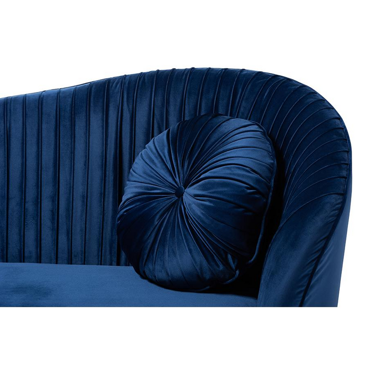 Boho Aesthetic Nevena Glam Royal Blue Velvet Fabric Upholstered Gold-Finished Sofa | Biophilic Design Airbnb Decor Furniture 