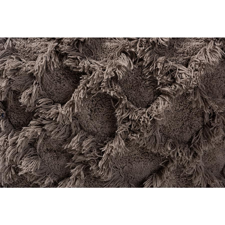 Boho Aesthetic Asuka Moroccan Inspired Taupe Handwoven Cotton Fringe Pouf Ottoman | Biophilic Design Airbnb Decor Furniture 
