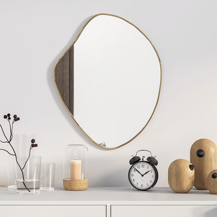 Boho Aesthetic Charmant | Wall Mirror Gold 19.7"x15.7" | Biophilic Design Airbnb Decor Furniture 