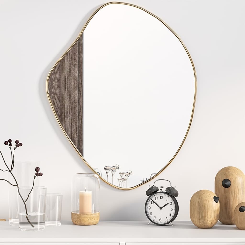 Boho Aesthetic The Reims | Irregular Large Gold Framed Wall Mirror 23.6"x19.7" | Biophilic Design Airbnb Decor Furniture 