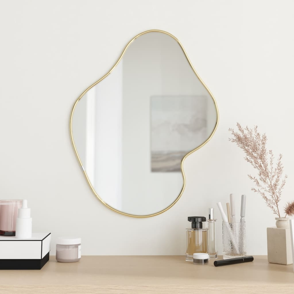 Boho Aesthetic The Reims | Irregular Gold Framed Wall Mirror Gold 19.7"x15.7" | Biophilic Design Airbnb Decor Furniture 