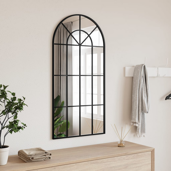 Boho Aesthetic Le Caen | Modern Black Grid Wall Mirror 19.7"x39.4" Arch Iron | Biophilic Design Airbnb Decor Furniture 