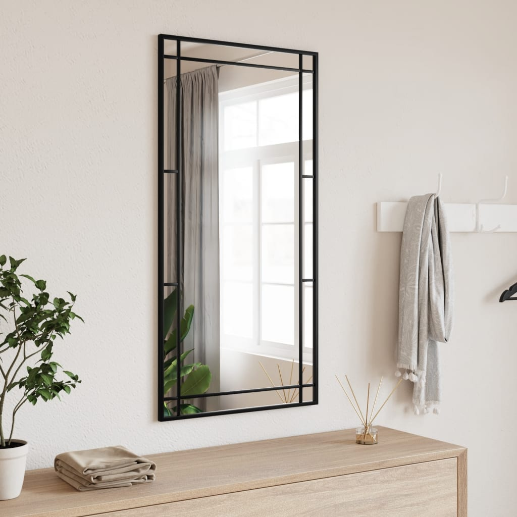 Boho Aesthetic Le Caen | Black Geometric Grid Wall Mirror  19.7"x39.4" Rectangle Iron | Biophilic Design Airbnb Decor Furniture 