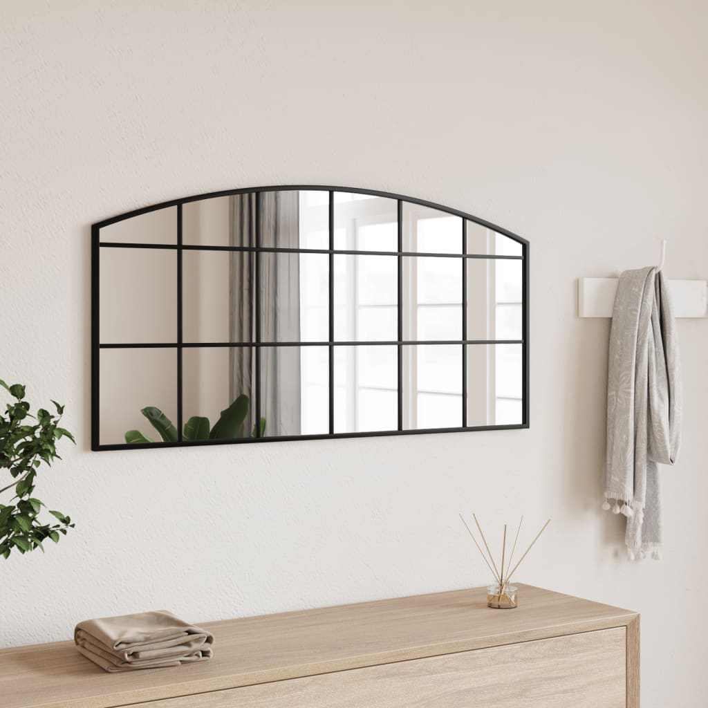 Boho Aesthetic Le Caen | Large Black Geometric Grid Wall Mirror 39.4"x19.7" Arch Iron | Biophilic Design Airbnb Decor Furniture 