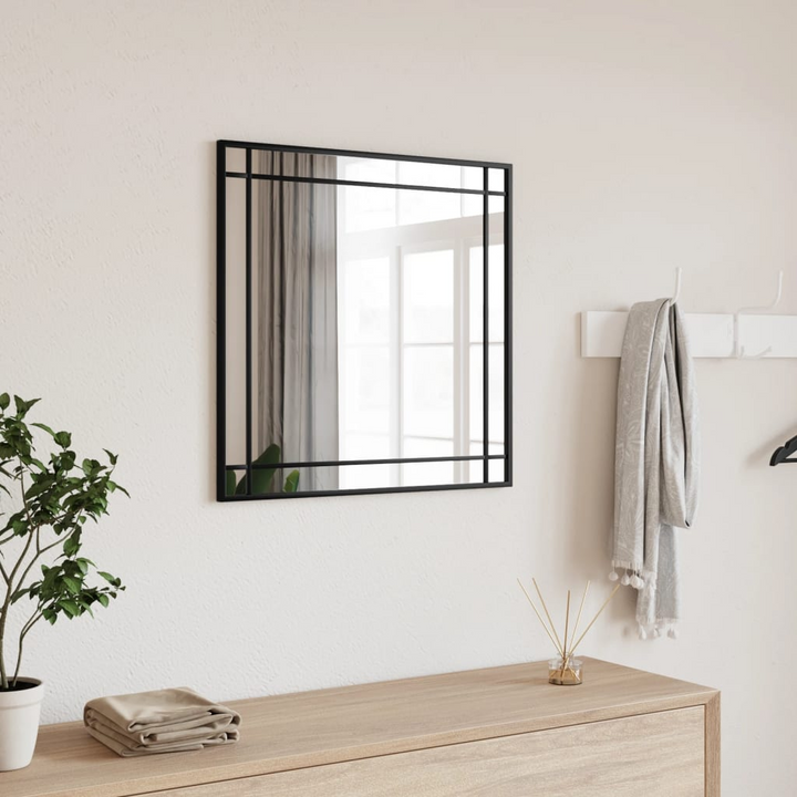 Boho Aesthetic Minimalist Black Framed Square Iron Wall Accent Mirror | Biophilic Design Airbnb Decor Furniture 
