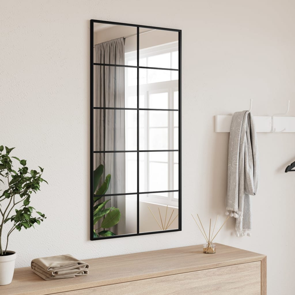 Boho Aesthetic Le Caen | Black Grid Wall Mirror 19.7"x39.4" Rectangle Iron | Biophilic Design Airbnb Decor Furniture 