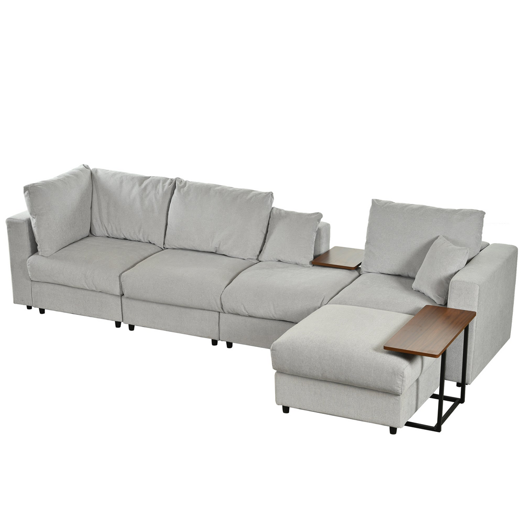 Boho Aesthetic La Cherbourg | Modern Large L-Shape Sectional Sofa for Living Room, 2 Pillows and 2 End Tables Combination | Biophilic Design Airbnb Decor Furniture 