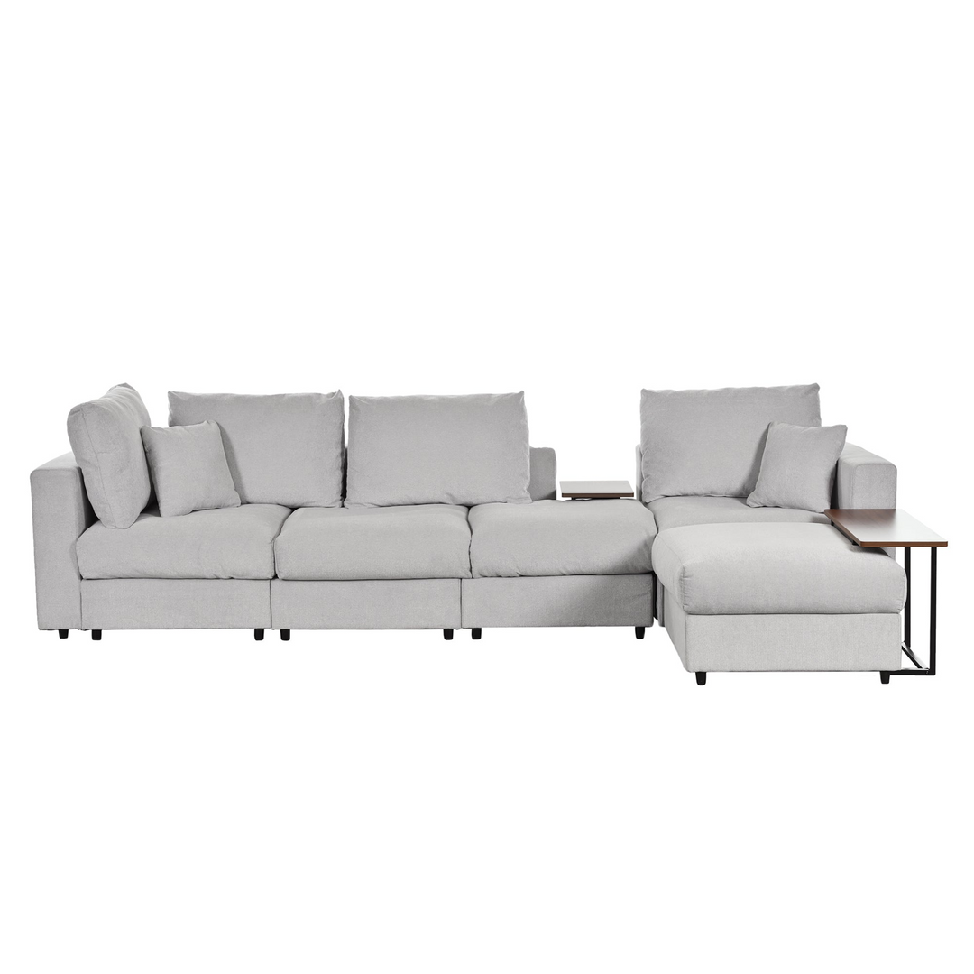 Boho Aesthetic La Cherbourg | Modern Large L-Shape Sectional Sofa for Living Room, 2 Pillows and 2 End Tables Combination | Biophilic Design Airbnb Decor Furniture 