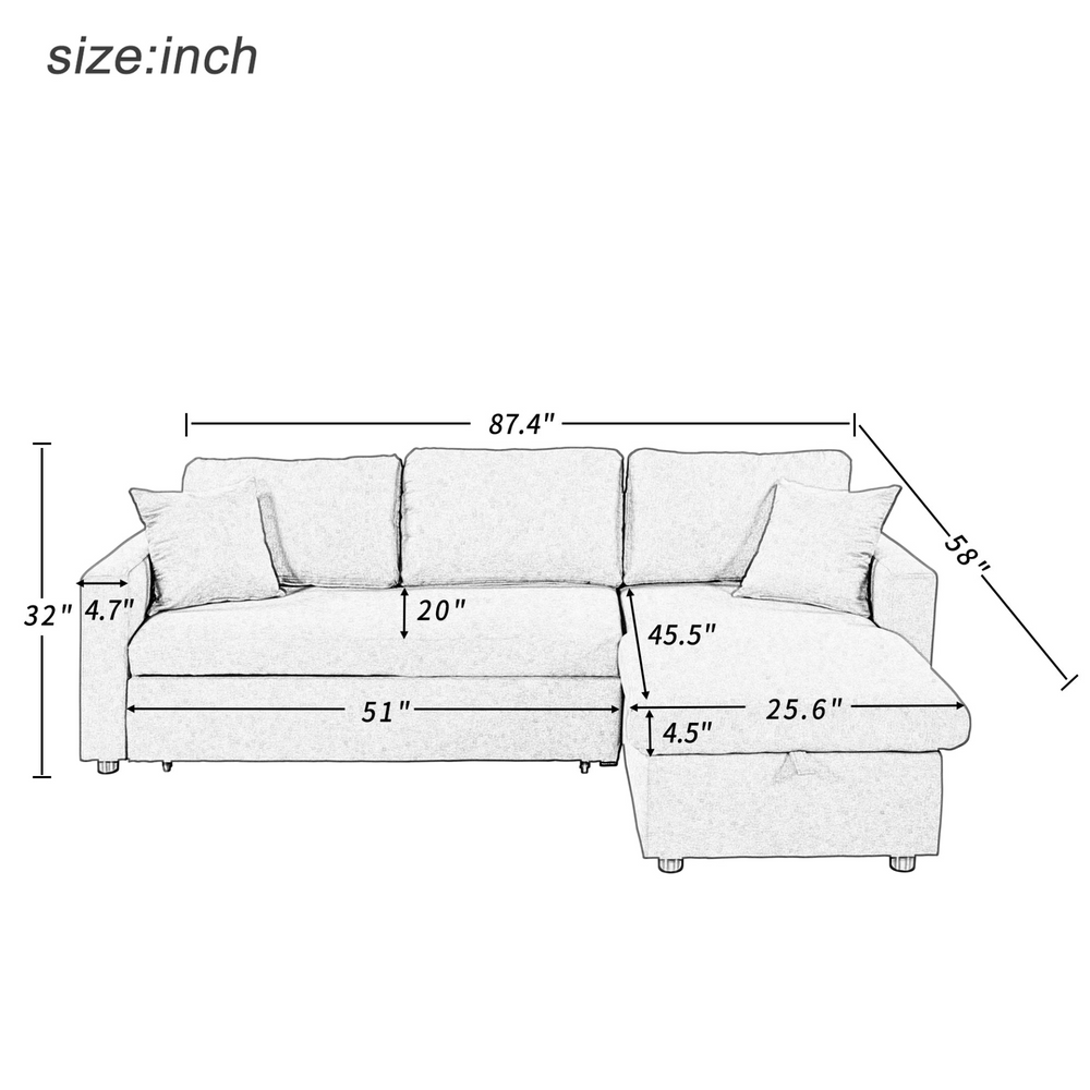 Buy farmhouse furniture Le Céleste | Upholstery Sleeper Sectional Sofa Grey with Storage Space, 2 Tossing Cushions - Modern Cottage Farmhouse Furniture