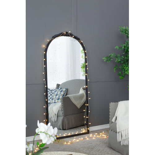 Boho Aesthetic 30" x 65" Hand Carved Rose Antique Mirror Frame, Large Arch Mirror Wall Decor for Living Room, Bathroom, Entryway(Black) | Biophilic Design Airbnb Decor Furniture 