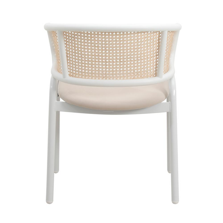 Boho Aesthetic Modern Wicker Biophilic Design Dining Chair with White Powder Coated Steel Legs | Biophilic Design Airbnb Decor Furniture 