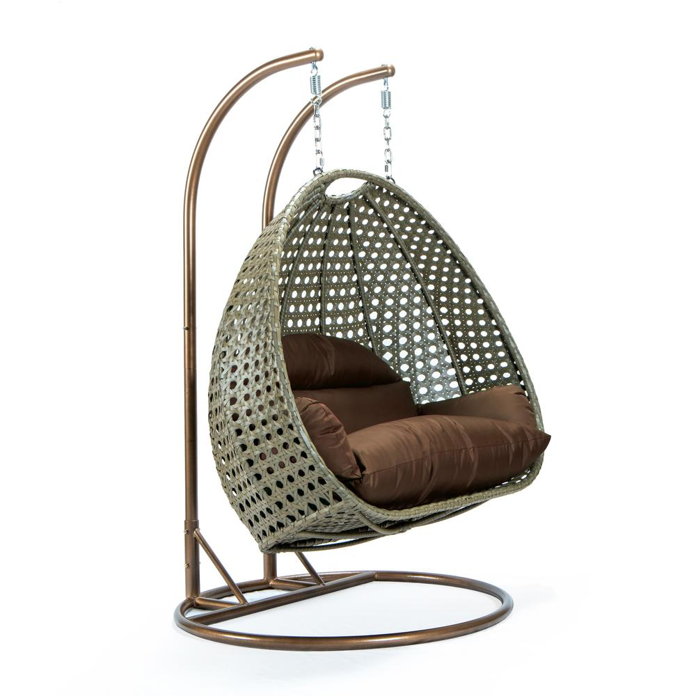 Boho Aesthetic Beige Wicker Hanging 2 person Egg Swing Chair | Biophilic Design Airbnb Decor Furniture 