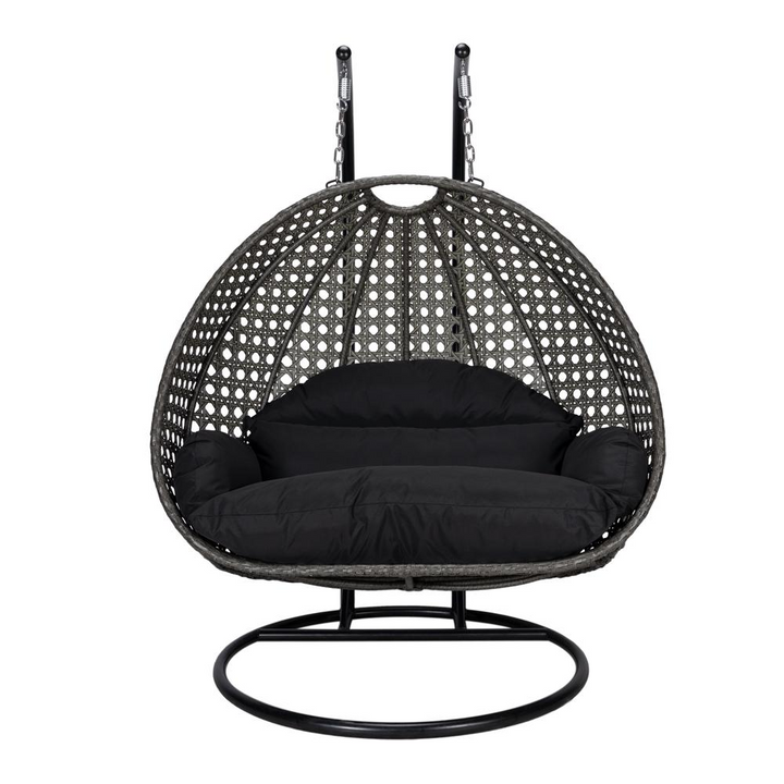 Boho Aesthetic Charcoal Wicker Hanging 2 person Egg Swing Chair | Biophilic Design Airbnb Decor Furniture 