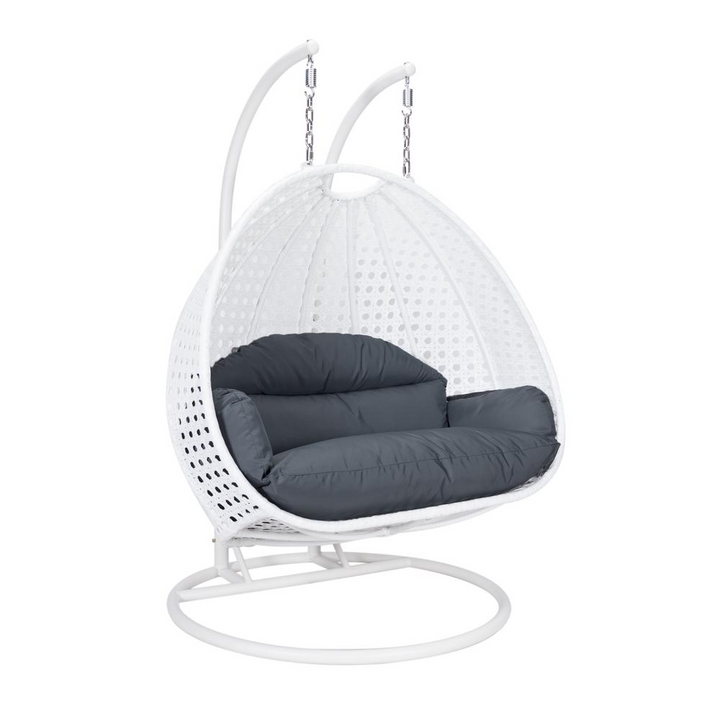Boho Aesthetic White Wicker Hanging 2 person Egg Swing Chair | Biophilic Design Airbnb Decor Furniture 
