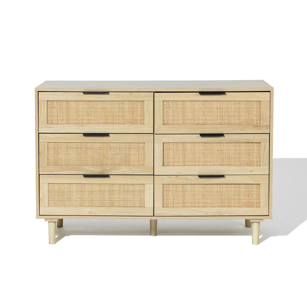 Boho Aesthetic Light Oak Eco Manufactured Wood 6-Drawer Bedroom Dresser | Biophilic Design Airbnb Decor Furniture 