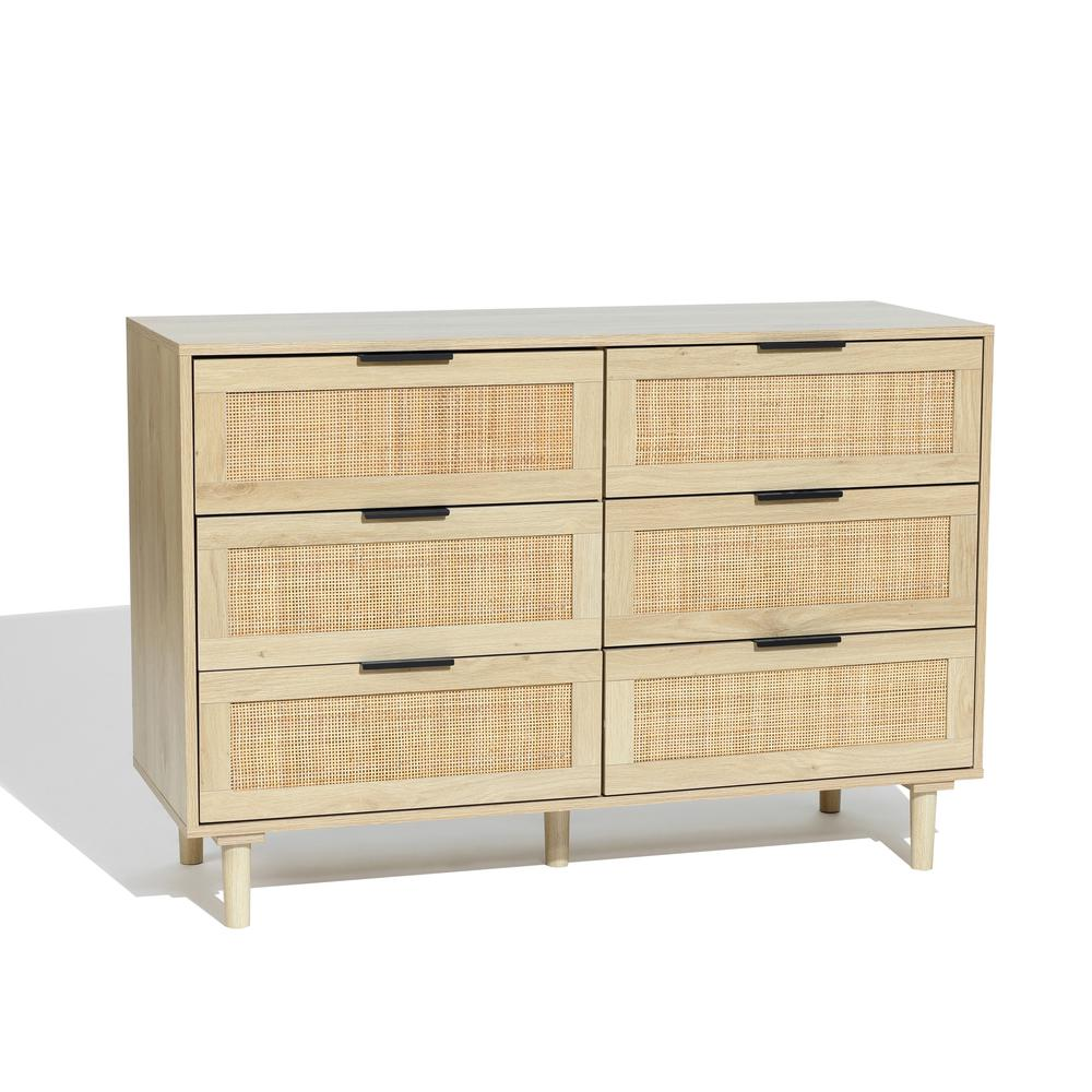 Boho Aesthetic Light Oak Eco Manufactured Wood 6-Drawer Bedroom Dresser | Biophilic Design Airbnb Decor Furniture 