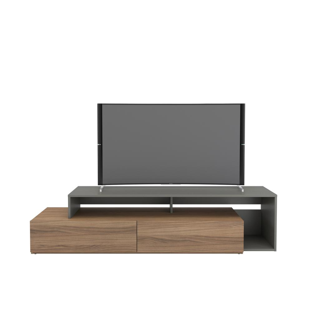 Boho Aesthetic 72-Inch Tv Stand With 2 Drawers, Nutmeg & Greige | Biophilic Design Airbnb Decor Furniture 