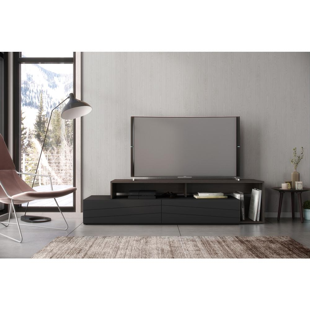 Boho Aesthetic 72-Inch Tv Stand With 2 Drawers, Black , Ebony & Black | Biophilic Design Airbnb Decor Furniture 