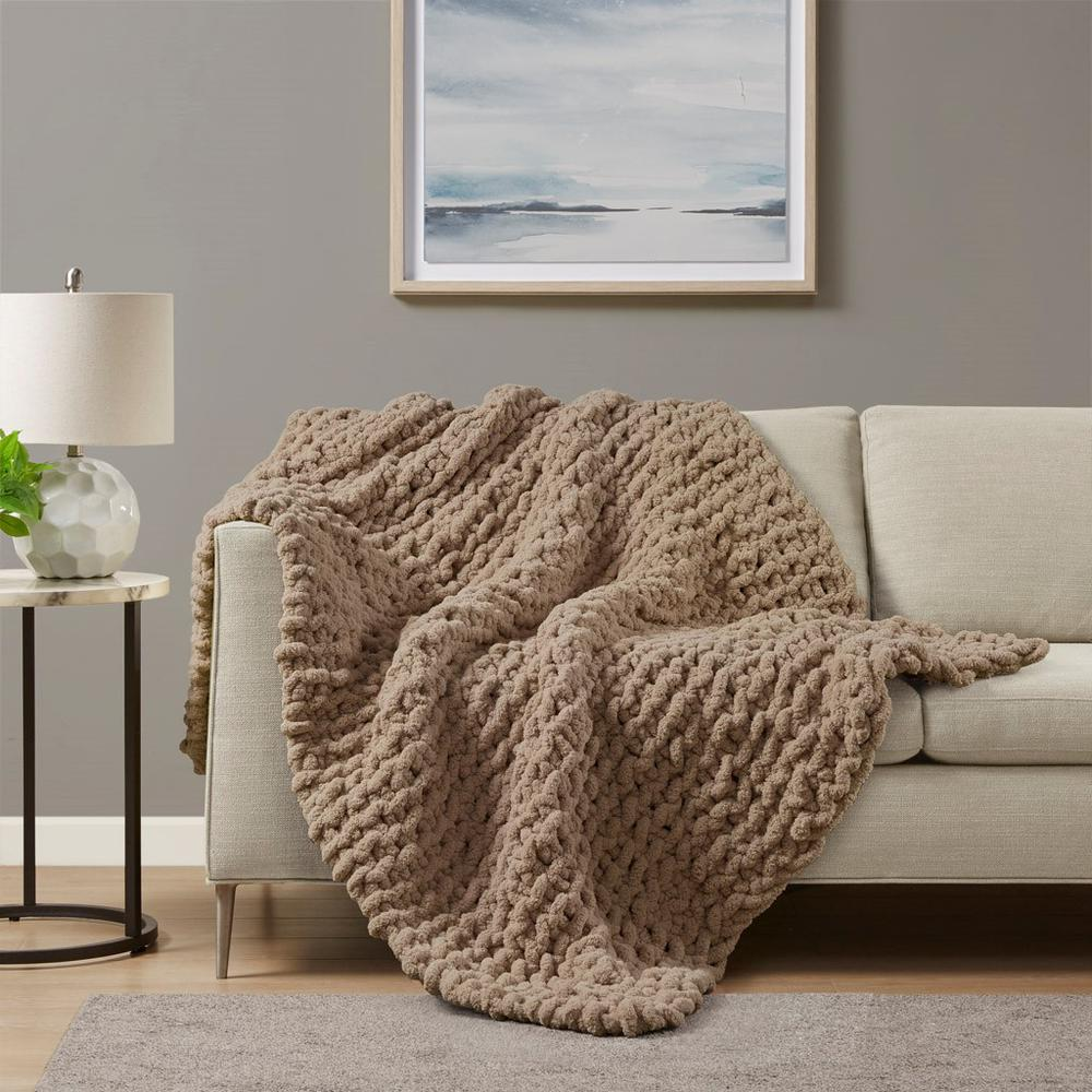 Boho Aesthetic Handmade Brown Knitted Throw Bed Blanket | Biophilic Design Airbnb Decor Furniture 