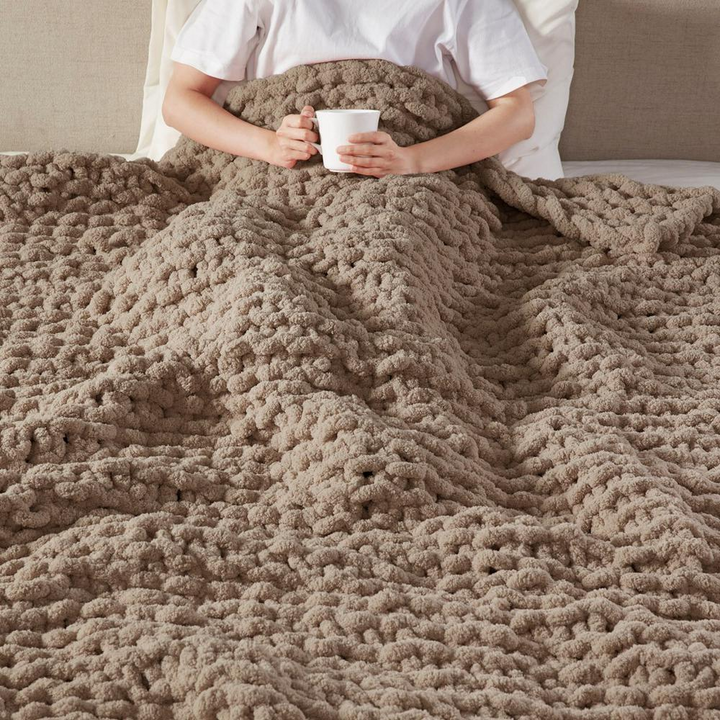 Boho Aesthetic Handmade Brown Knitted Throw Bed Blanket | Biophilic Design Airbnb Decor Furniture 