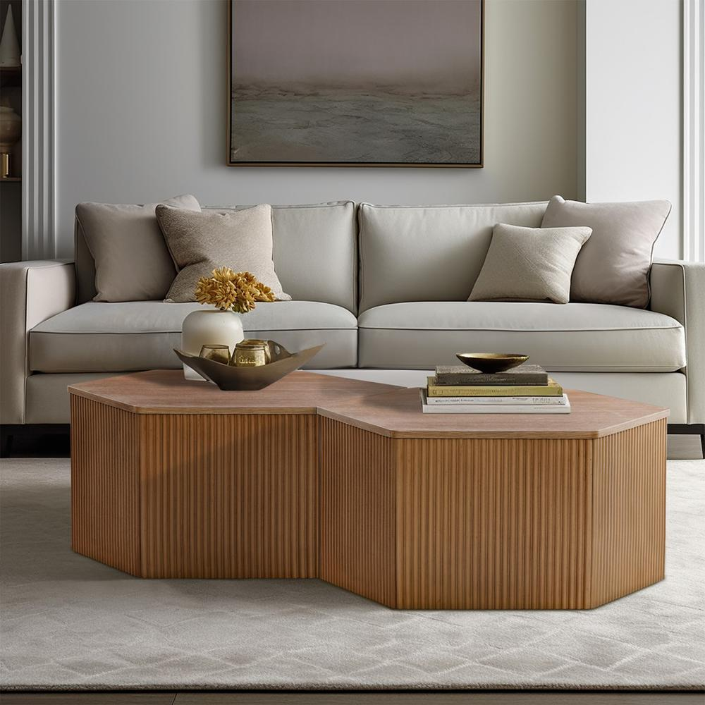 Boho Aesthetic The St. Tropez | Modern Boho Luxury Hexagon Coffee Table | Biophilic Design Airbnb Decor Furniture 