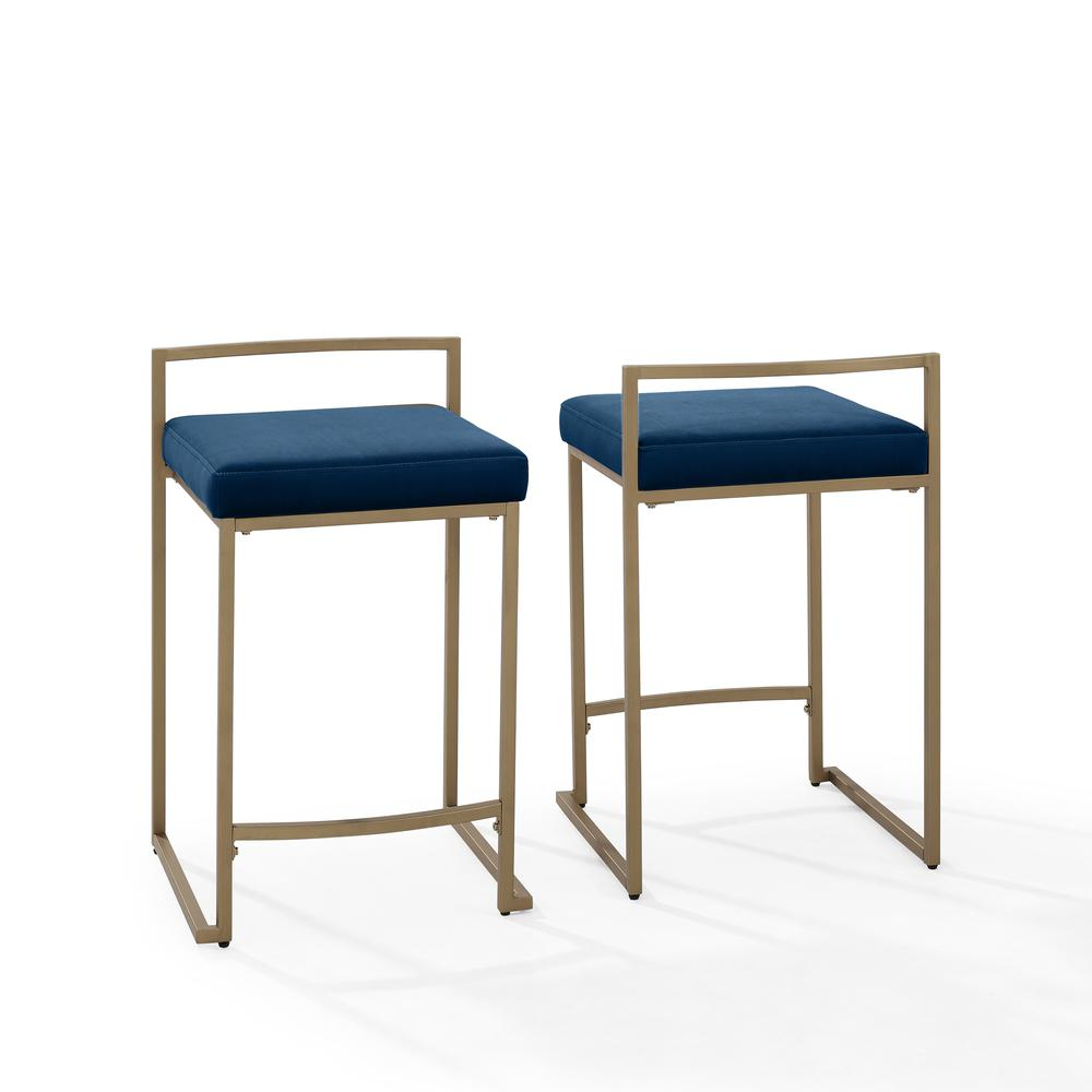 The Portofino Ocean Blue Tuscan Leather & Gold Bar Stools – Set of 2 - Mediterranean Italian Contemporary Home Decor Furniture