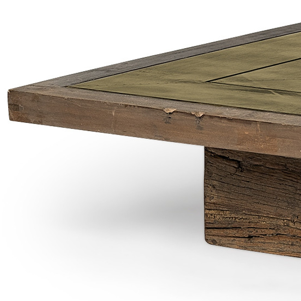 Boho Aesthetic "50"" Brown Solid Wood Square Distressed Coffee Table" | Biophilic Design Airbnb Decor Furniture 