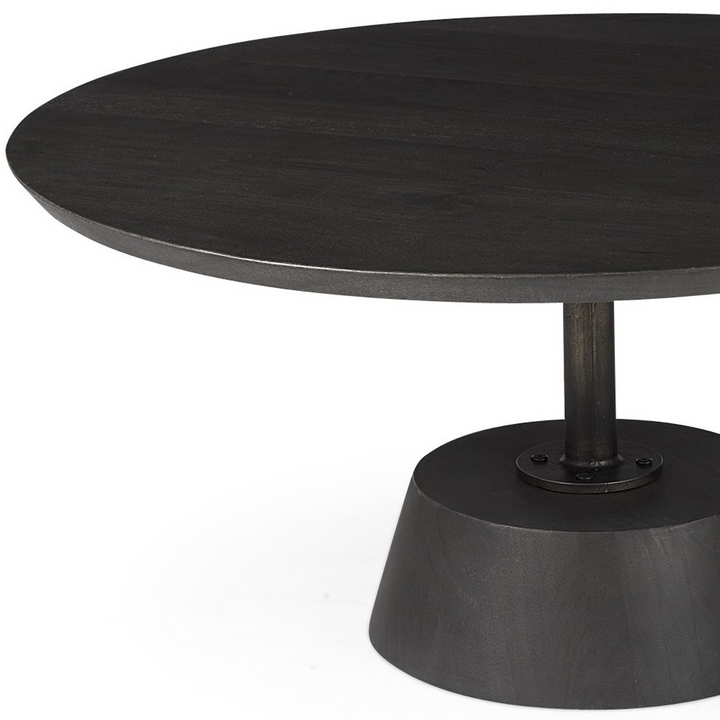 Boho Aesthetic "Black Wooden Pedestal Base Coffee Table" | Biophilic Design Airbnb Decor Furniture 